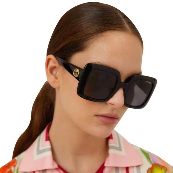 Gucci Logo GG0896S 001 Sunglasses Black Gray Square Oversized Women - Picture 1 of 10
